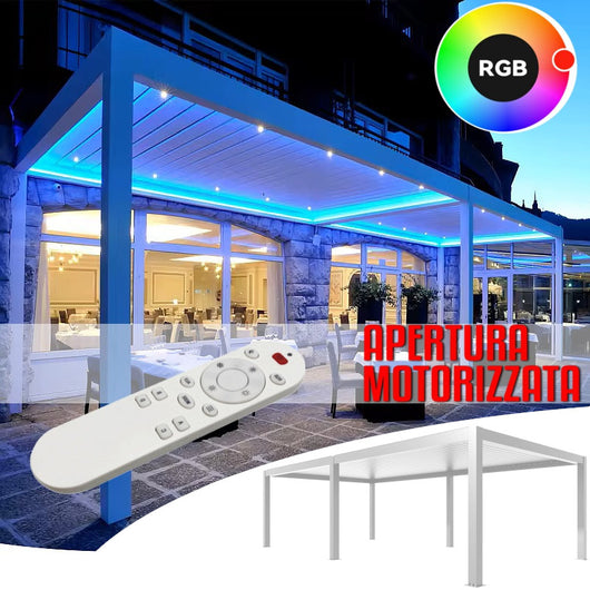 Pergola bioclimatica 8x4m apertura lamelle motorizzata con impianto led rgb - Bianco