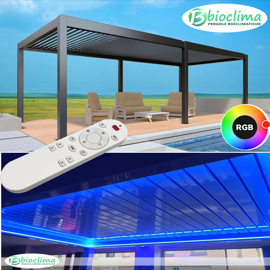 Pergola bioclimatica 8x4m apertura lamelle motorizzata con impianto led rgb - Antracite