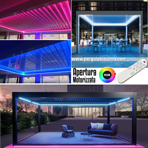Pergola bioclimatica 4x4m apertura lamelle motorizzata con impianto led rgb - Bianco