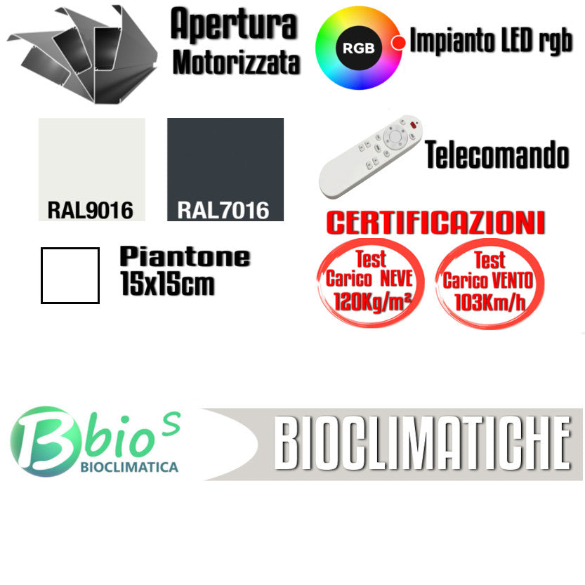 Pergola bioclimatica 3x4m apertura lamelle motorizzata con impianto led rgb - Bianco