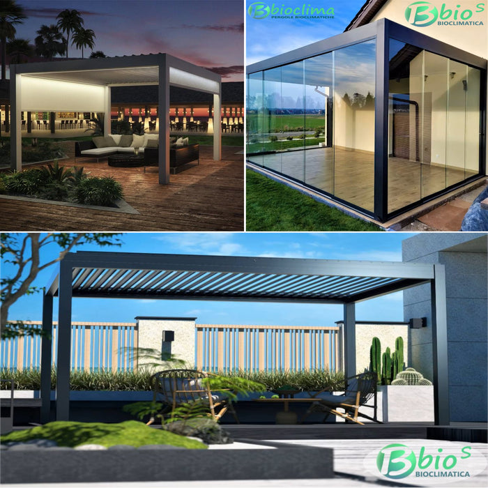 Pergola bioclimatica 3x4m apertura lamelle motorizzata con impianto led rgb - Bianco