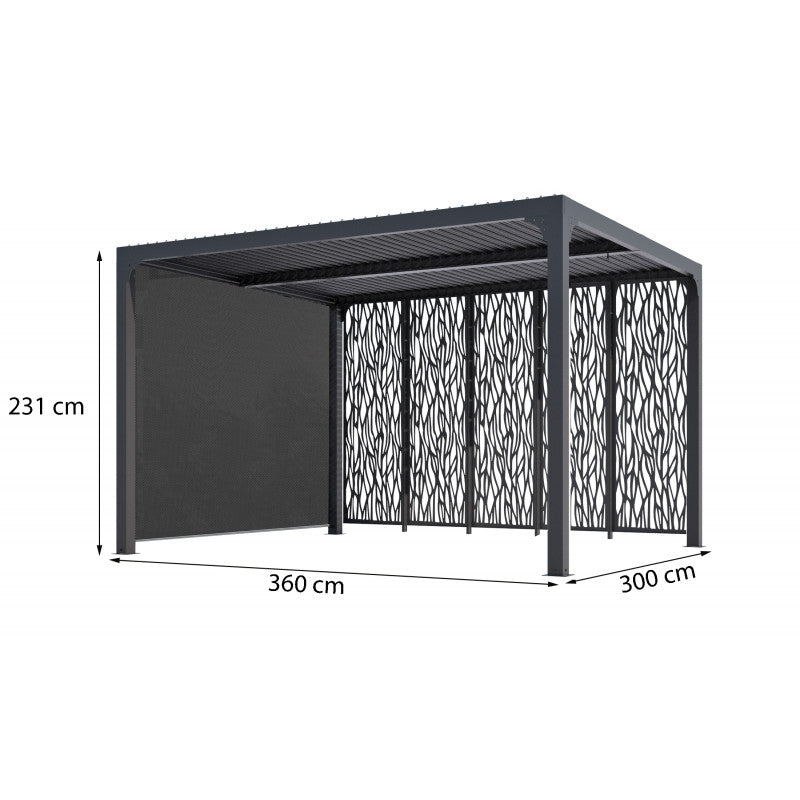 Pergola Bioclimatica in Alluminio 360x300 con Pannelli e Tenda Grigio Antracite