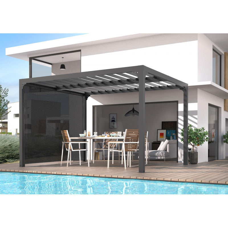 Pergola Bioclimatica in Alluminio 360x300 con Tenda Laterale Grigia