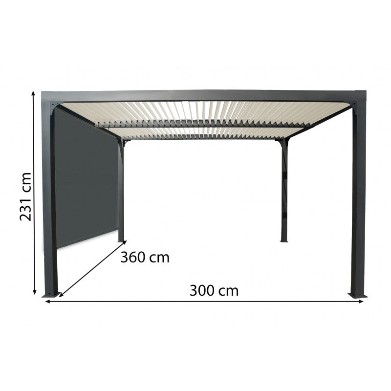 Pergola Bioclimatica in Alluminio 360x300 con Tenda Laterale Grigia