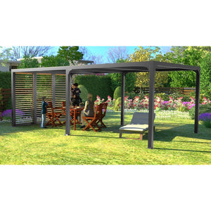 Pergola Bioclimatica in Alluminio 360x600 Grigio Antracite con Veneziane Simil Legno
