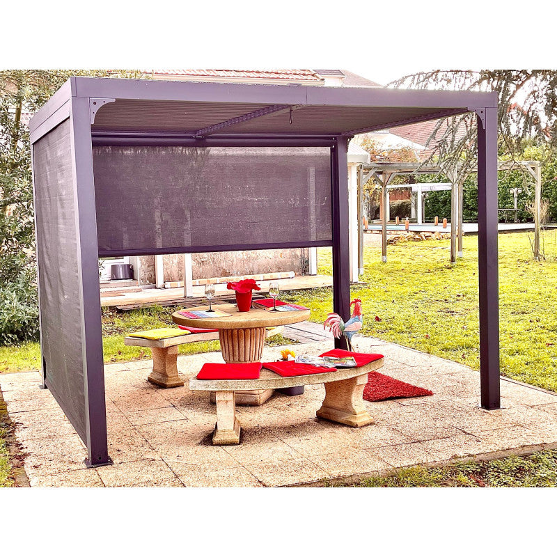 Pergola bioclimatica in alluminio antracite 240x300 cm - Lamelle orientabili 90° - Con 2 tende laterali PVC - PER24R30RBI Foresta