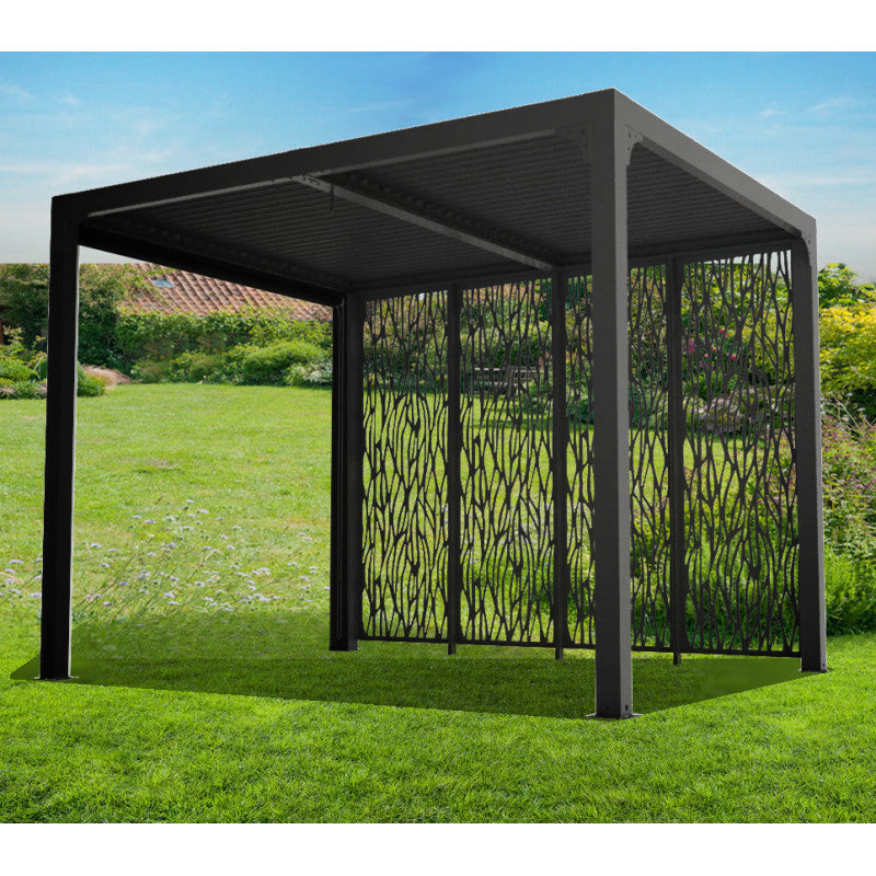 Pergola bioclimatica in alluminio antracite 240x300 cm - Lamelle orientabili 90° - Con 4 pannelli privacy - PER2430MBI Foresta
