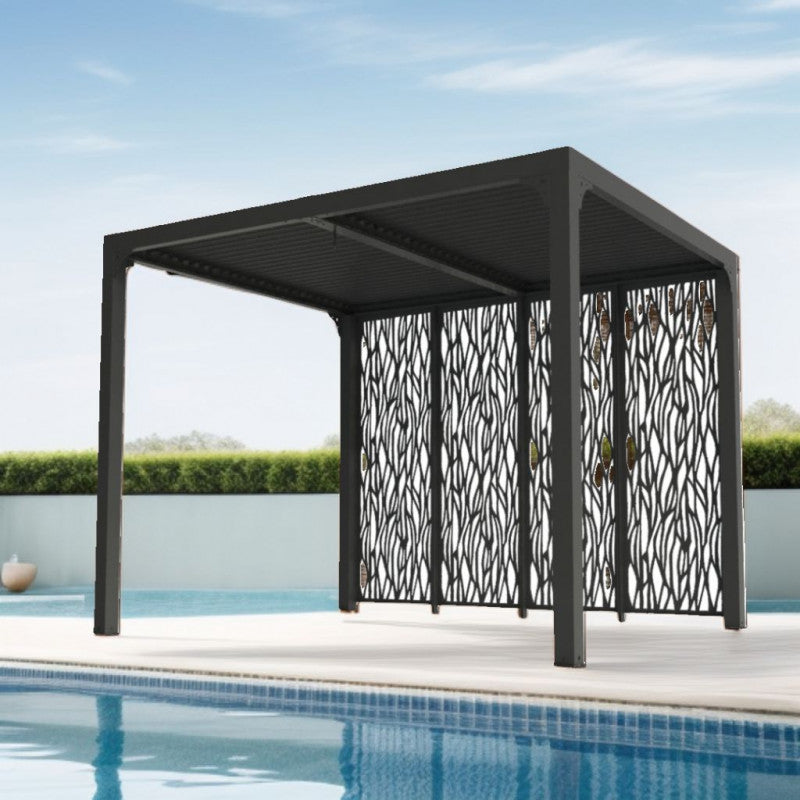 Pergola bioclimatica in alluminio antracite 240x300 cm - Lamelle orientabili 90° - Con 4 pannelli privacy - PER2430MBI Foresta