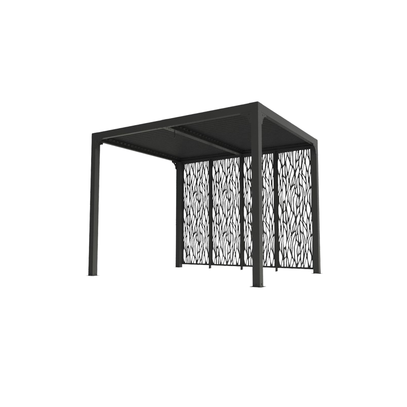 Pergola bioclimatica in alluminio antracite 240x300 cm - Lamelle orientabili 90° - Con 4 pannelli privacy - PER2430MBI Foresta