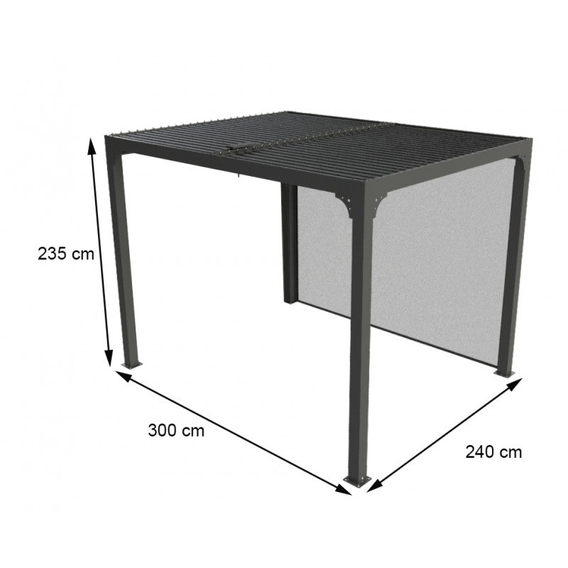 Pergola bioclimatica in alluminio antracite 240x300 cm - Lamelle orientabili 90° - Con telo laterale PVC - PER2430RBI Foresta