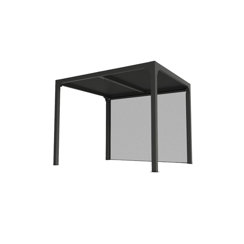 Pergola bioclimatica in alluminio antracite 240x300 cm - Lamelle orientabili 90° - Con telo laterale PVC - PER2430RBI Foresta
