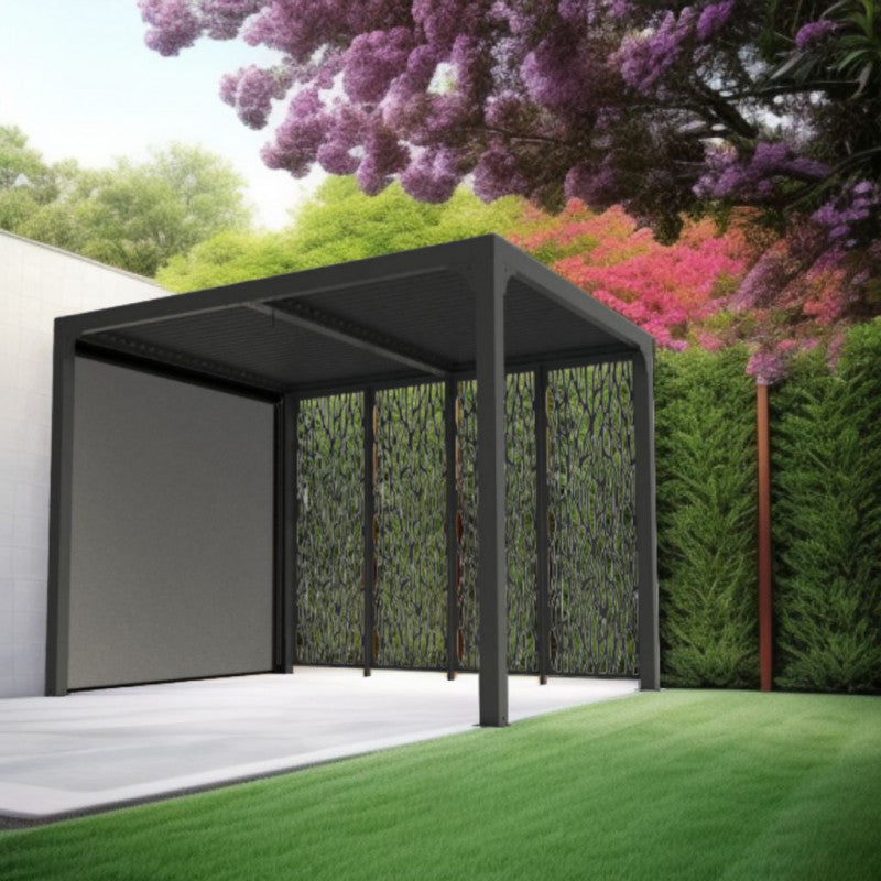 Pergola bioclimatica in alluminio antracite 240x300 cm - Lamelle orientabili 90° - Con telo laterale PVC - PER2430RBI Foresta