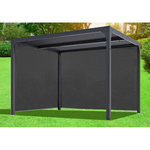 Pergola bioclimatica in alluminio antracite 360x300 cm - Lamelle orientabili 90° - Con 2 tende PVC 3 m e 3,60 m - 10,80 m² - PER36R30RBI Foresta