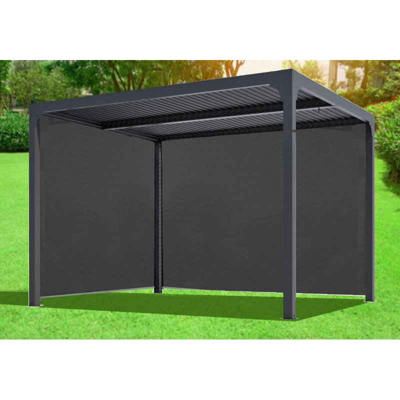 Pergola bioclimatica in alluminio antracite 360x300 cm - Lamelle orientabili 90° - Con 2 tende PVC 3 m e 3,60 m - 10,80 m² - PER36R30RBI Foresta