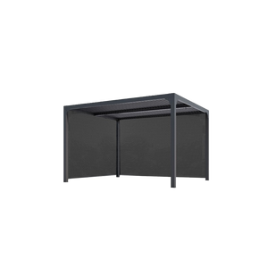 Pergola bioclimatica in alluminio antracite 360x300 cm - Lamelle orientabili 90° - Con 2 tende PVC 3 m e 3,60 m - 10,80 m² - PER36R30RBI Foresta