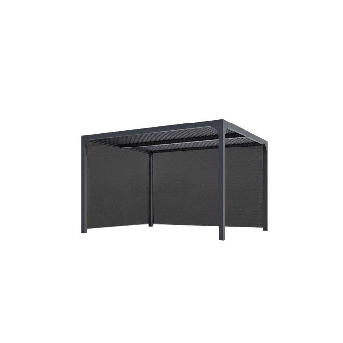 Pergola bioclimatica in alluminio antracite 360x300 cm - Lamelle orientabili 90° - Con 2 tende PVC 3 m e 3,60 m - 10,80 m² - PER36R30RBI Foresta