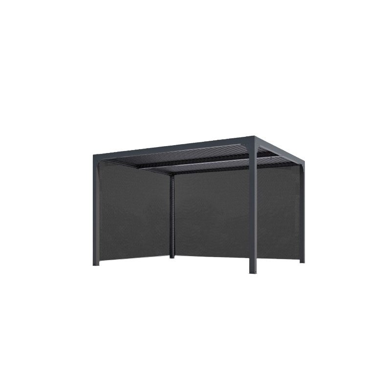 Pergola bioclimatica in alluminio antracite 360x300 cm - Lamelle orientabili 90° - Con 2 tende PVC 3 m e 3,60 m - 10,80 m² - PER36R30RBI Foresta