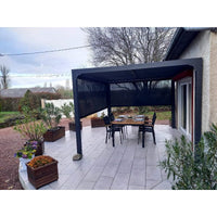 Pergola bioclimatica in alluminio antracite 360x300 cm - Lamelle orientabili 90° - Con 2 tende PVC 3 m e 3,60 m - 10,80 m² - PER36R30RBI Foresta