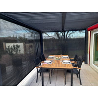 Pergola bioclimatica in alluminio antracite 360x300 cm - Lamelle orientabili 90° - Con 2 tende PVC 3 m e 3,60 m - 10,80 m² - PER36R30RBI Foresta