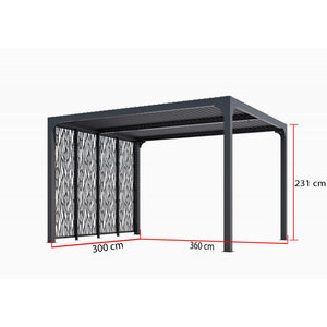 Pergola bioclimatica in alluminio antracite 360x300 cm - Lamelle orientabili 90° - Con 4 pannelli moucharabieh - 10,80 m² - PER3630MBI Foresta