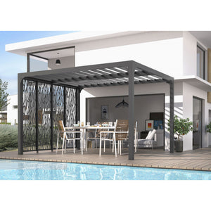 Pergola bioclimatica in alluminio antracite 360x300 cm - Lamelle orientabili 90° - Con 4 pannelli moucharabieh - 10,80 m² - PER3630MBI Foresta