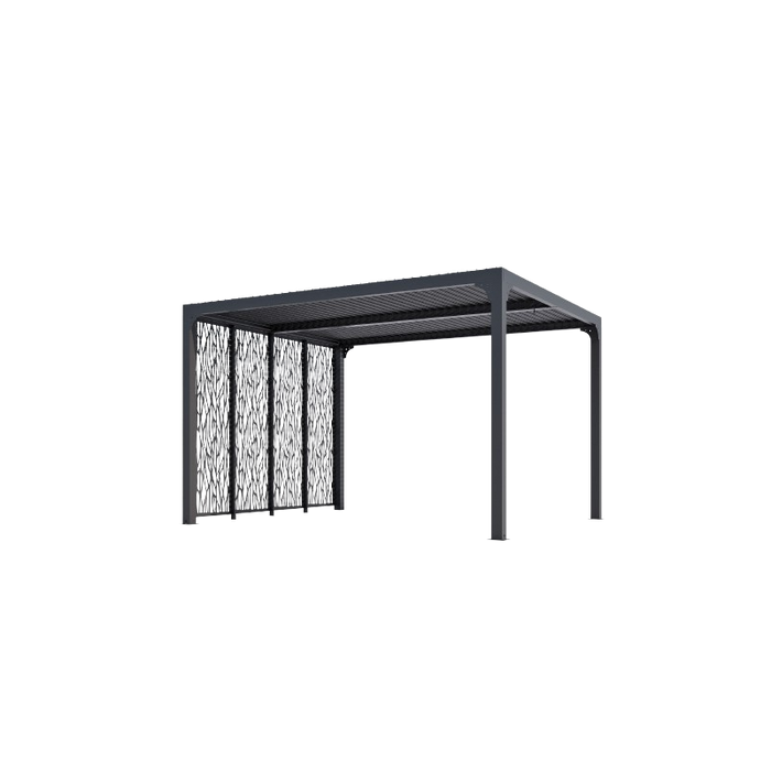 Pergola bioclimatica in alluminio antracite 360x300 cm - Lamelle orientabili 90° - Con 4 pannelli moucharabieh - 10,80 m² - PER3630MBI Foresta