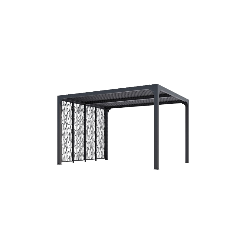 Pergola bioclimatica in alluminio antracite 360x300 cm - Lamelle orientabili 90° - Con 4 pannelli moucharabieh - 10,80 m² - PER3630MBI Foresta