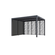 Pergola bioclimatica in alluminio antracite 360x300 cm - Lamelle orientabili 90° - Con 5 moucharabieh 3,60 m e frangisole 3 m - 10,80 m² - PER36M30VBI Foresta