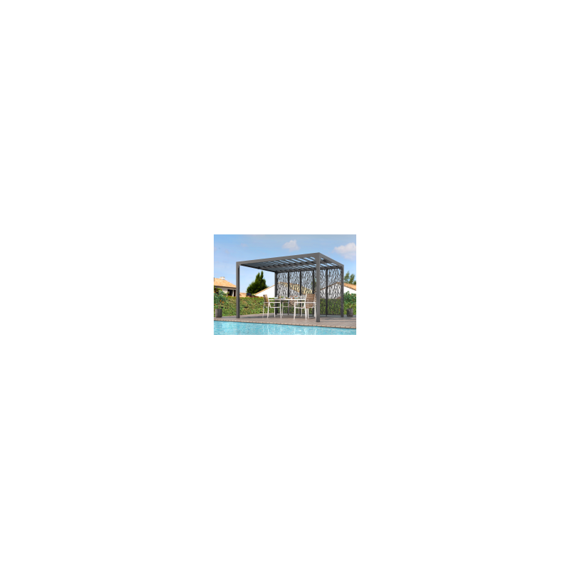 Pergola bioclimatica in alluminio antracite 360x300 cm - Lamelle orientabili 90° - Con 5 pannelli moucharabieh - 10,80 m² - PER36M30BI Foresta