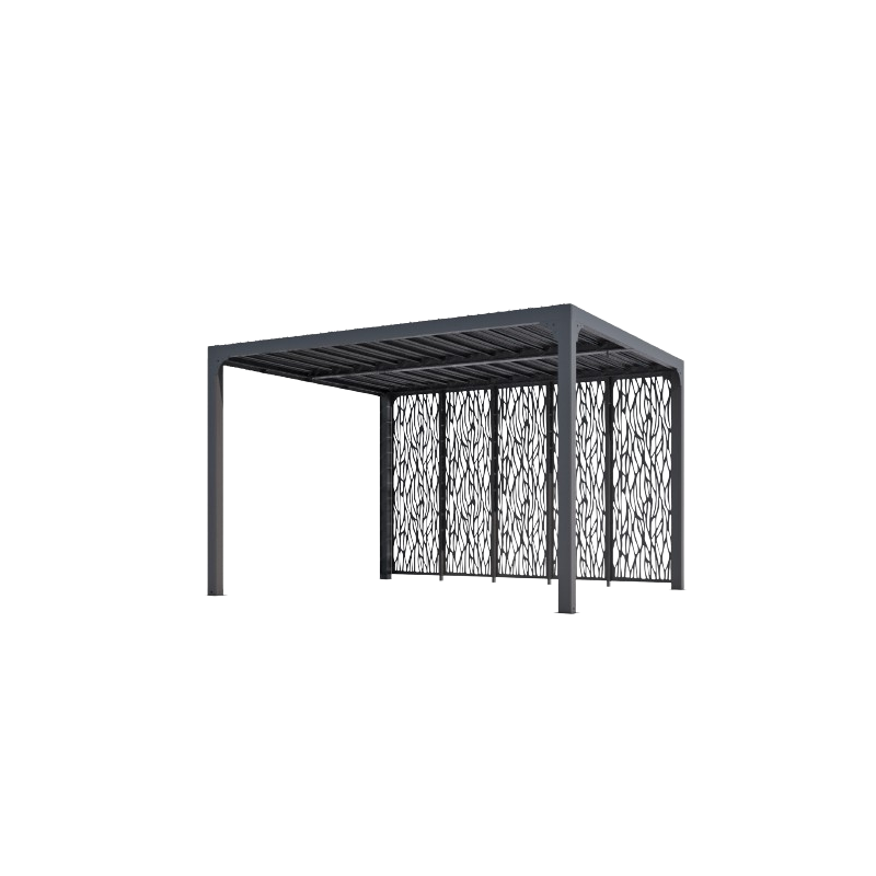 Pergola bioclimatica in alluminio antracite 360x300 cm - Lamelle orientabili 90° - Con 5 pannelli moucharabieh - 10,80 m² - PER36M30BI Foresta