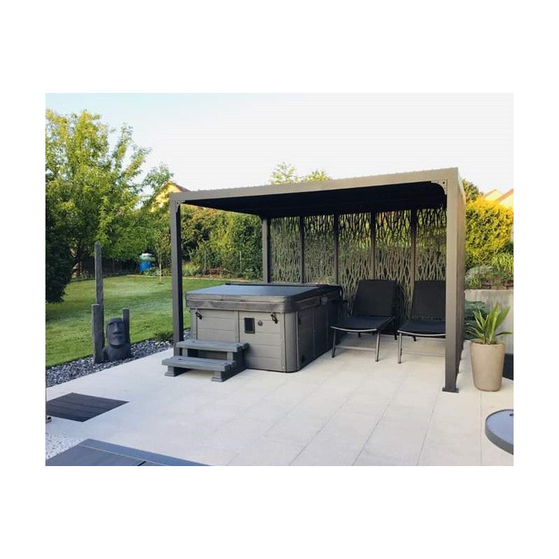 Pergola bioclimatica in alluminio antracite 360x300 cm - Lamelle orientabili 90° - Con 9 pannelli moucharabieh - 10,80 m² - PER36M30MBI Foresta