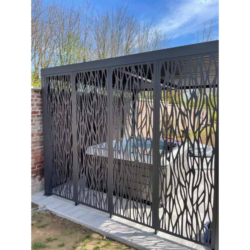 Pergola bioclimatica in alluminio antracite 360x300 cm - Lamelle orientabili 90° - Con 9 pannelli moucharabieh - 10,80 m² - PER36M30MBI Foresta