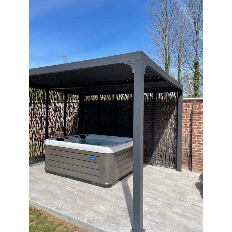 Pergola bioclimatica in alluminio antracite 360x300 cm - Lamelle orientabili 90° - Con 9 pannelli moucharabieh - 10,80 m² - PER36M30MBI Foresta