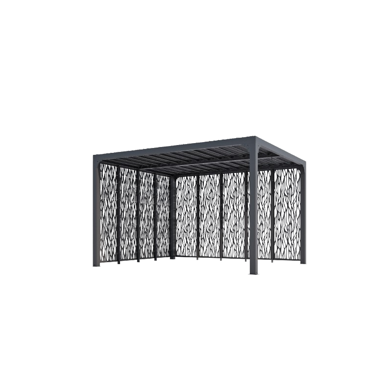Pergola bioclimatica in alluminio antracite 360x300 cm - Lamelle orientabili 90° - Con 9 pannelli moucharabieh - 10,80 m² - PER36M30MBI Foresta