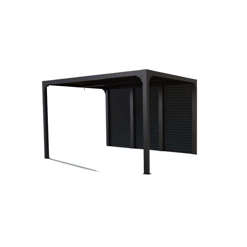 Pergola bioclimatica in alluminio antracite 360x300 cm - Lamelle orientabili 90° - Con frangisole simil legno 3 m - 10,80 m² - PER36V30BI Foresta
