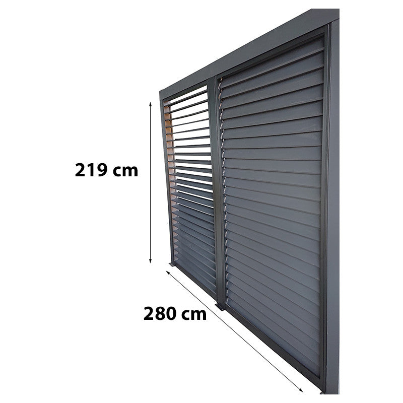Pergola bioclimatica in alluminio antracite 360x300 cm - Lamelle orientabili 90° - Con pannelli laterali frangisole - 10,80 m² - PER3630VBI Foresta