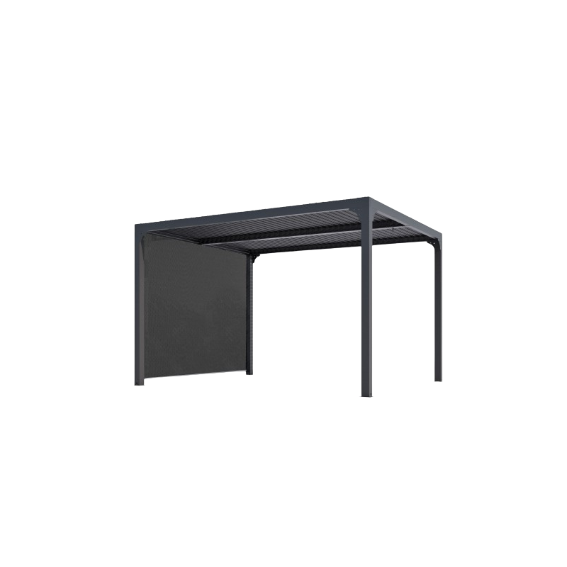 Pergola bioclimatica in alluminio antracite 360x300 cm - Lamelle orientabili 90° - Con tenda laterale PVC 3 m - 10,80 m² - PER3630RBI Foresta