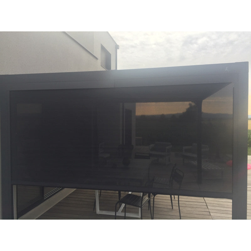 Pergola bioclimatica in alluminio antracite 360x300 cm - Lamelle orientabili 90° - Con tenda laterale PVC 3 m - 10,80 m² - PER3630RBI Foresta