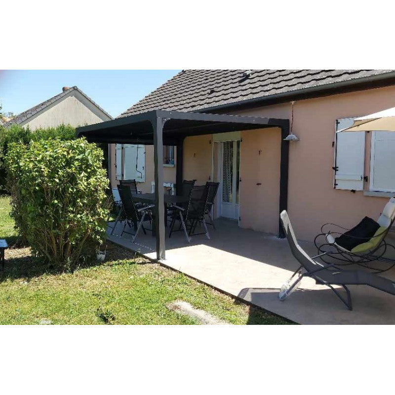 Pergola bioclimatica in alluminio antracite 360x300 cm - Lamelle orientabili 90° - Con tenda laterale PVC 3 m - 10,80 m² - PER3630RBI Foresta