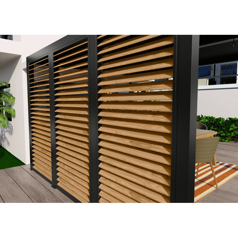 Pergola bioclimatica in alluminio antracite 360x300 cm - Lamelle orientabili 90° - Con ventelle effetto legno 3,60 m - 10,80 m² - PER36VB30BI Foresta