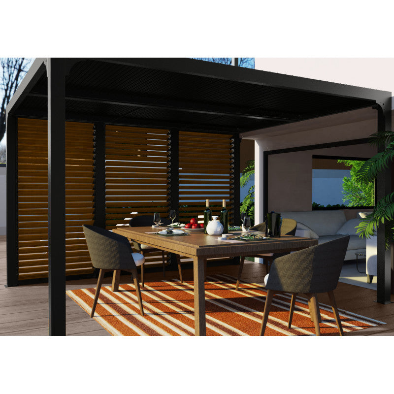 Pergola bioclimatica in alluminio antracite 360x300 cm - Lamelle orientabili 90° - Con ventelle effetto legno 3,60 m - 10,80 m² - PER36VB30BI Foresta