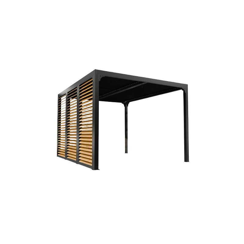 Pergola bioclimatica in alluminio antracite 360x300 cm - Lamelle orientabili 90° - Con ventelle effetto legno 3,60 m - 10,80 m² - PER36VB30BI Foresta
