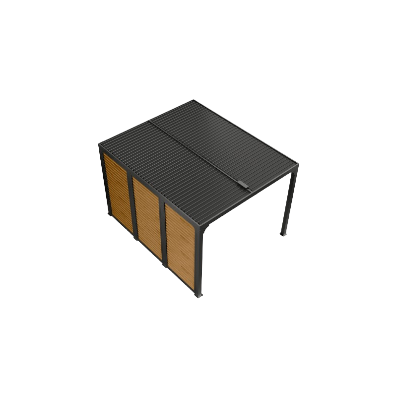 Pergola bioclimatica in alluminio antracite 360x300 cm - Lamelle orientabili 90° - Con ventelle effetto legno 3,60 m - 10,80 m² - PER36VB30BI Foresta