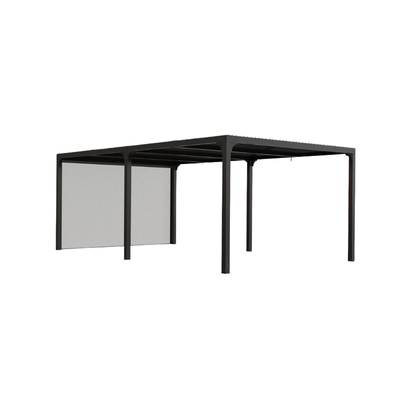 Pergola bioclimatica in alluminio antracite 360x598 cm - Lamelle orientabili 90° - Con 2 tende PVC 3,60 m - 21,52 m² - PER36R60BI Foresta