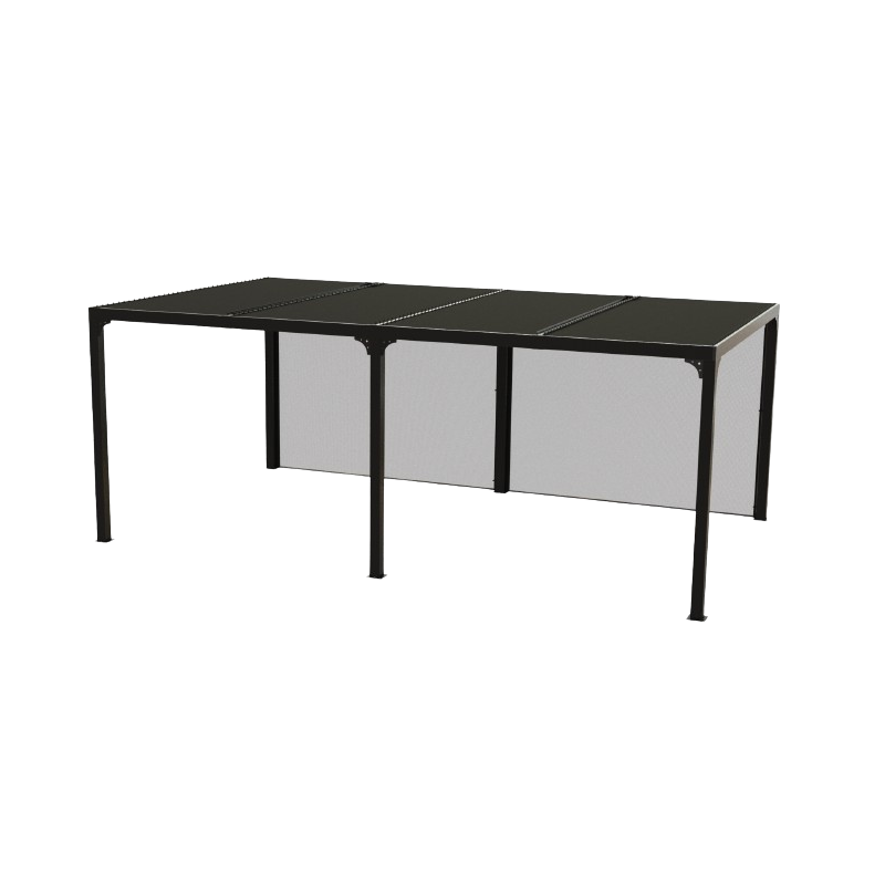 Pergola bioclimatica in alluminio antracite 360x598 cm - Lamelle orientabili 90° - Con 2 tende PVC 5,98 m - 21,52 m² - PER3660RBI Foresta