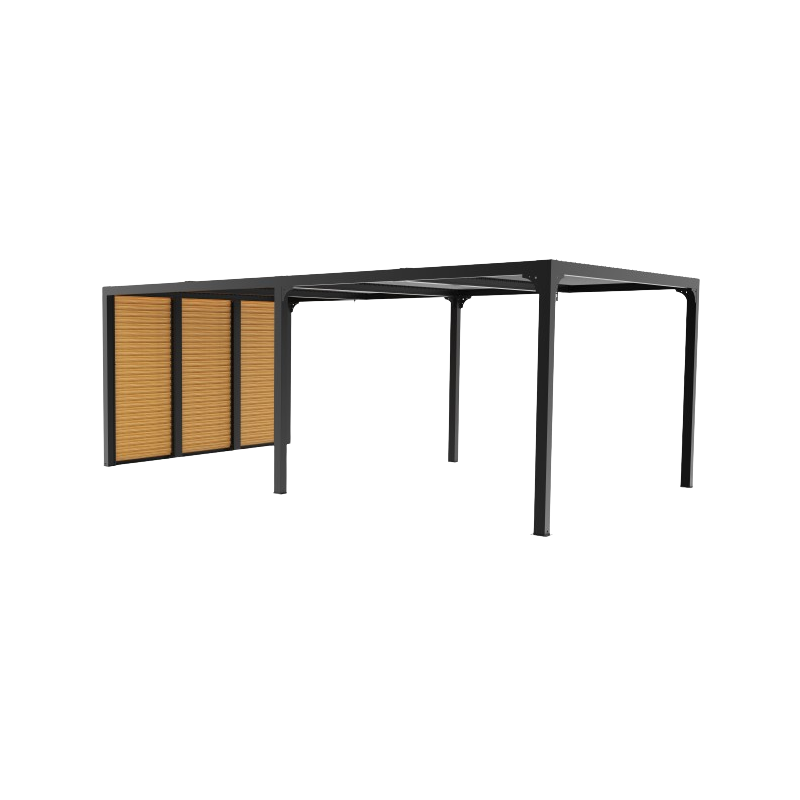 Pergola bioclimatica in alluminio antracite 360x598 cm - Lamelle orientabili 90° - Ventelle effetto legno 3,60 m - 21,52 m² - PER36VB60BI Foresta