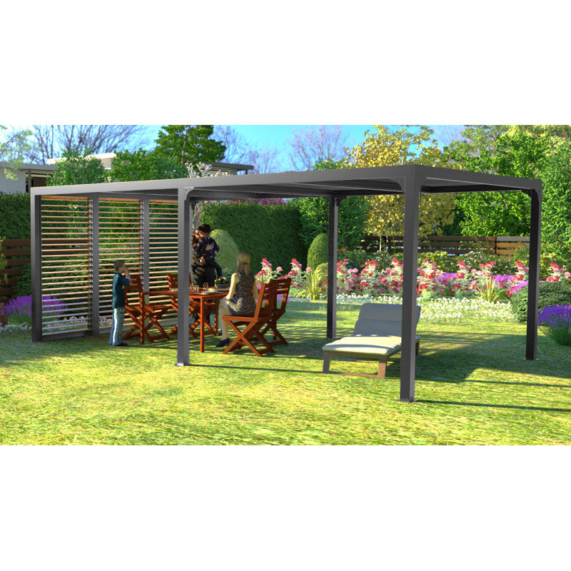 Pergola bioclimatica in alluminio antracite 360x598 cm - Lamelle orientabili 90° - Ventelle effetto legno 3,60 m - 21,52 m² - PER36VB60BI Foresta