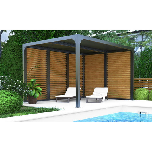 Pergola Bioclimatica in Alluminio Grigio Antracite 300X360 con Veneziane su Due Lati