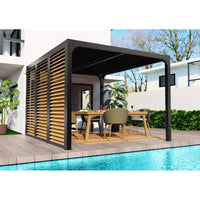 Pergola Bioclimatica in Alluminio Grigio Antracite 360 x 300 con Veneziane Simil Legno