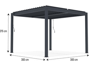 Pergola bioclimatica con LED in alluminio "Windsor" 3 x 3 - Grigio
